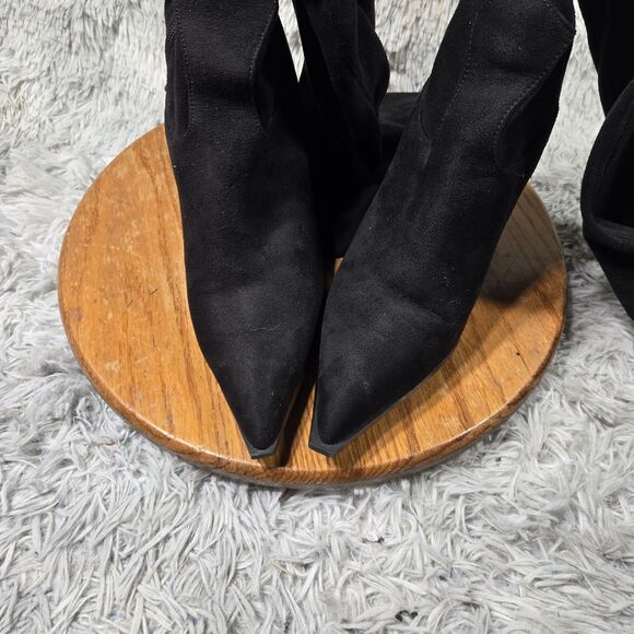 Lulus Women Size 10 Black Soft Fabric Pointed Toe Over The Knee High Heeled Boot - Picture 5 of 7